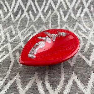 MCM Ashtray Mid-Century Ceramic Red & Silver Accent Slightly Oversized